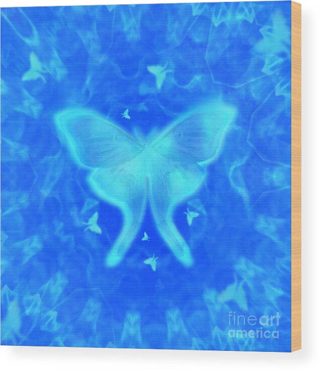 Nature Wood Print featuring the digital art Luna Moth Blue by Deborah Smith