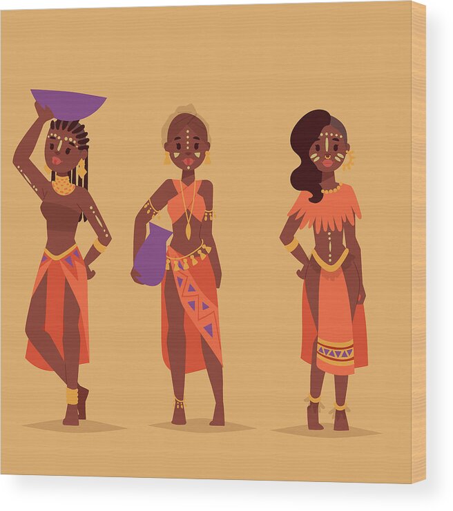 Kenya Wood Print featuring the digital art Maasai African People In Traditional by Vectormoon