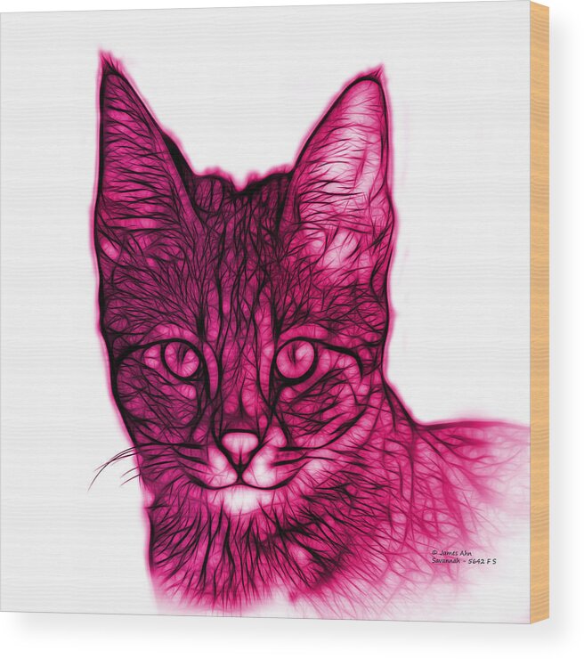 Cat Wood Print featuring the digital art Magenta Savannah Cat - 5462 F S by James Ahn