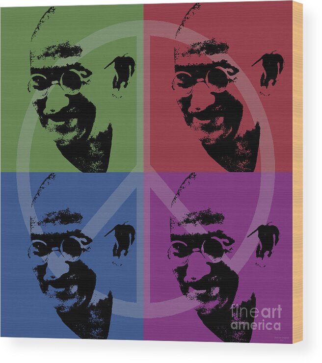 Gandhi Wood Print featuring the digital art Mahatma Gandhi by Jean luc Comperat