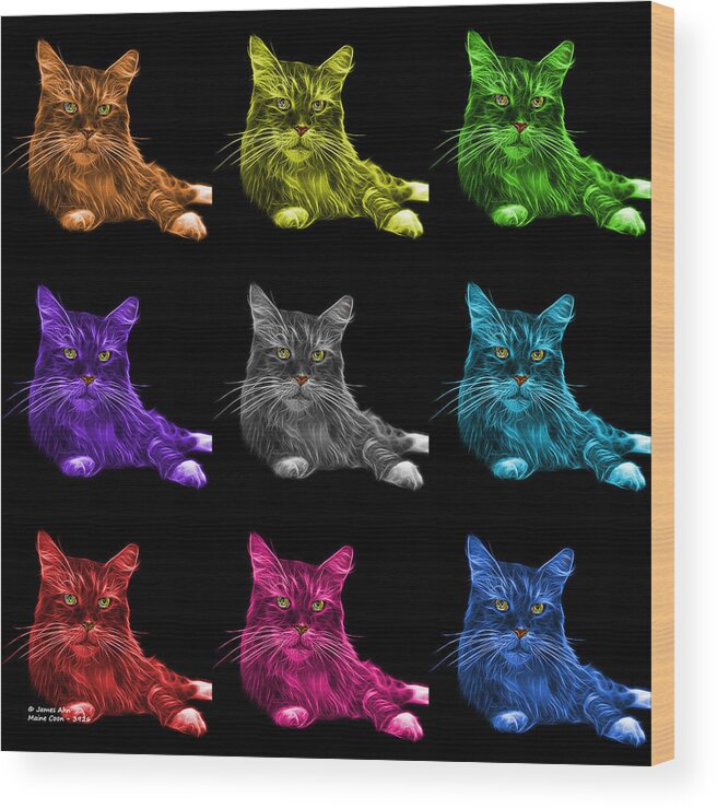 Cat Wood Print featuring the painting Maine Coon Cat - 3926 - BB - M by James Ahn