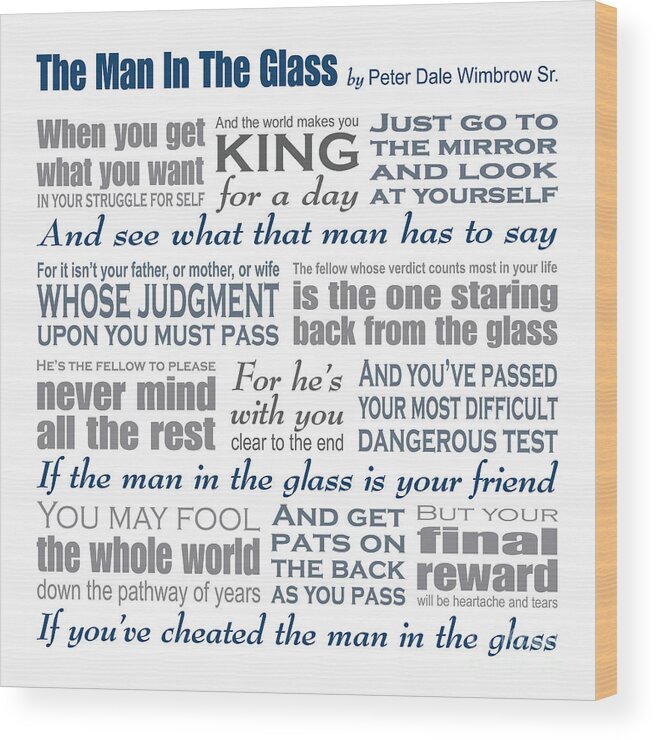The Man In The Glass Wood Print featuring the digital art The Man in the Glass Poem by Ginny Gaura