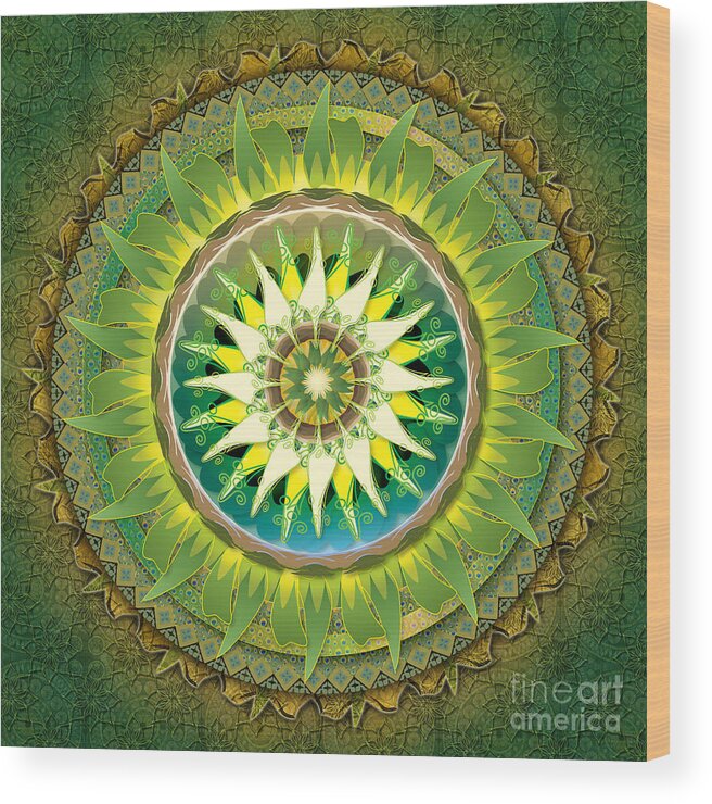 Mandala Wood Print featuring the digital art Mandala Green by Peter Awax