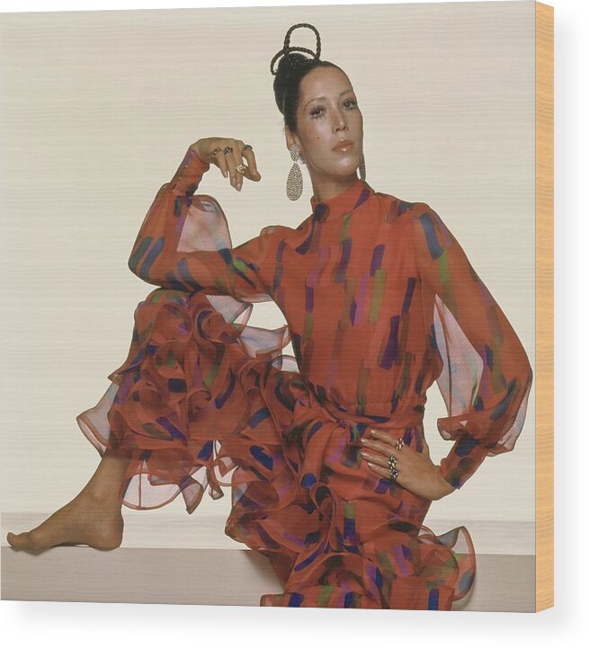 Fashion Wood Print featuring the photograph Marina Schiano Wearing A Silk Ensemble by Gianni Penati