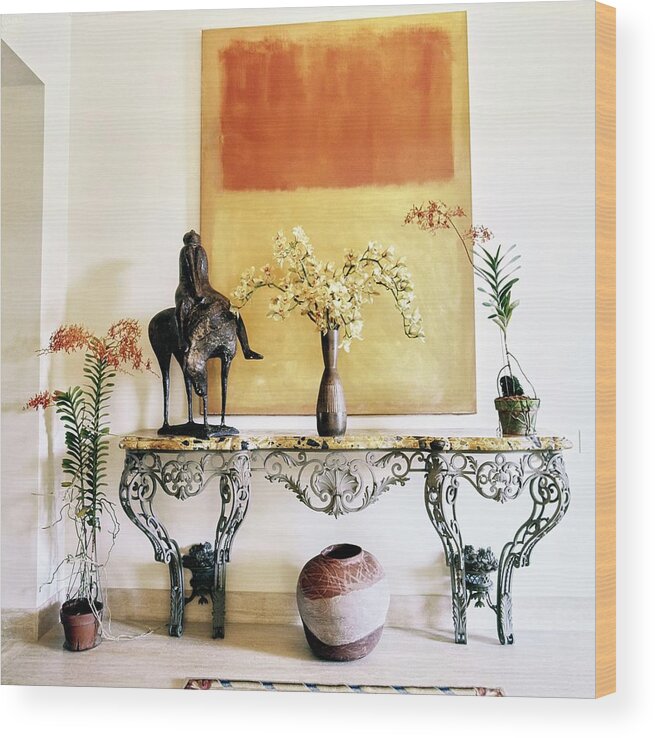 Fine Art Wood Print featuring the photograph Mark Rothko Painting Above A Table by Horst P. Horst