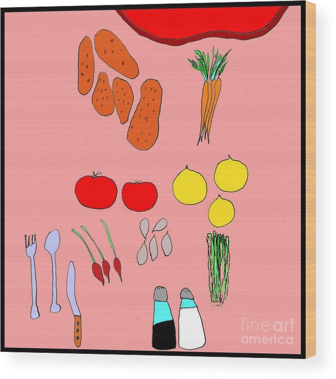 Food Wood Print featuring the painting Meat and Potatoes by James and Donna Daugherty