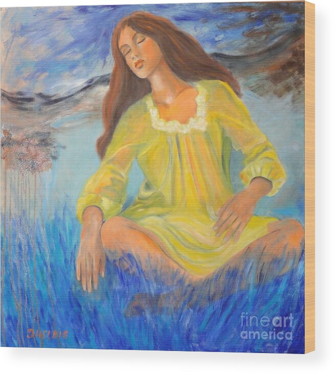 Girl-in-meditation Wood Print featuring the painting Meditation by Dagmar Helbig