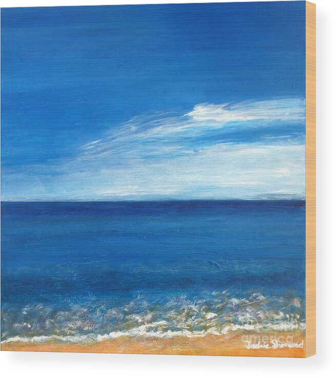 Greece Wood Print featuring the painting Meme Beach Skies - Koroni - Greece #2 by Jackie Sherwood