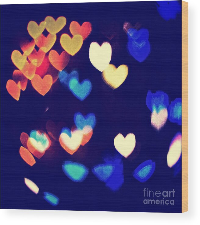 Heart-shaped Wood Print featuring the photograph Messy and Colorful Bokeh Hearts with Vintage Feel IV by Beverly Claire Kaiya