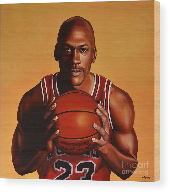 Michael Jordan Wood Print featuring the painting Michael Jordan 2 by Paul Meijering