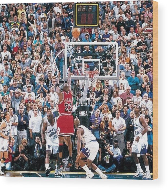 Nba Wood Print featuring the photograph Michael Jordan Bulls At Jazz Game 6 by Oscar Lopez