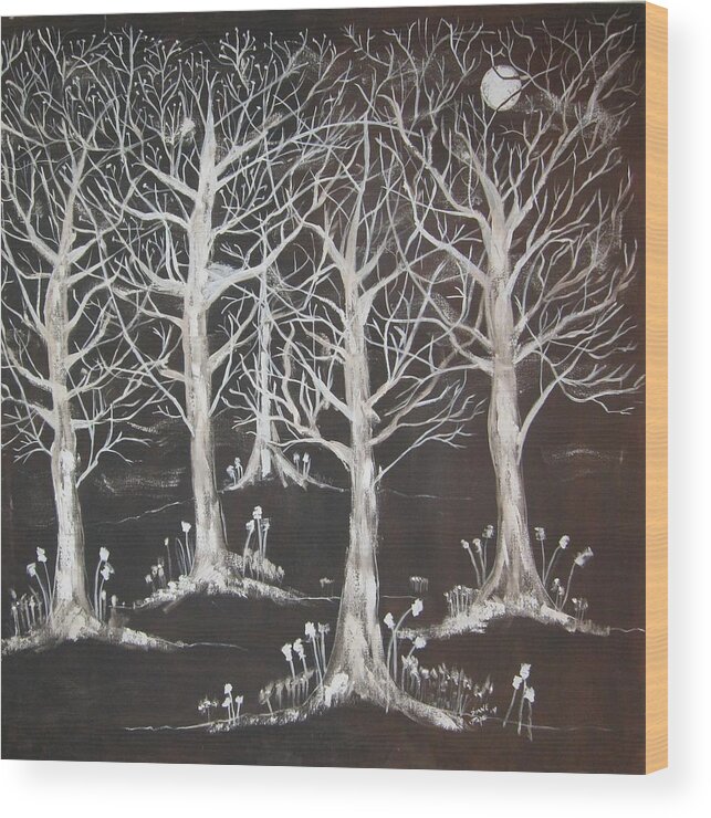 Forest Wood Print featuring the painting Midnight Mystery Forest by Diane Pape
