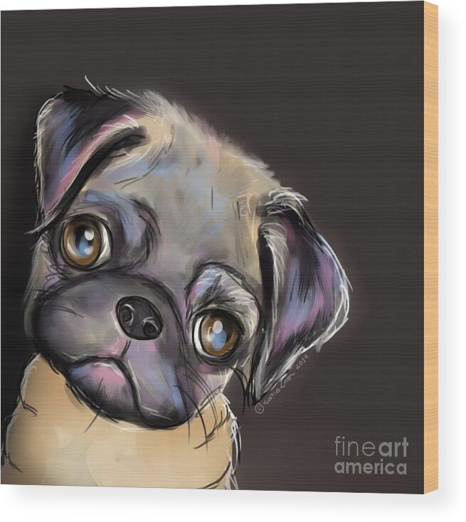 Pug Wood Print featuring the painting Miss Pug by Catia Lee