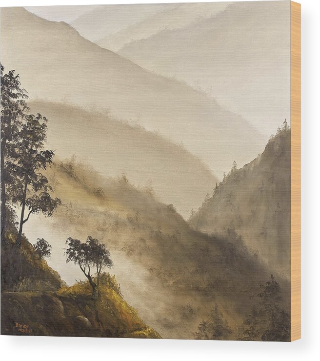 Landscape Wood Print featuring the painting Misty Hills by Darice Machel McGuire