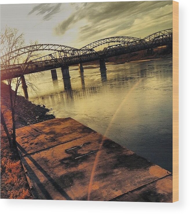 Kc Wood Print featuring the photograph #mo #missouririver #river #sunset #nye by Amy Fox