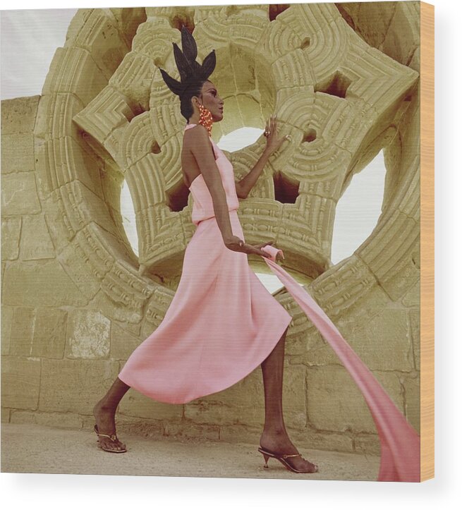 Fashion Wood Print featuring the photograph Model By Carved Window In Jericho by Henry Clarke