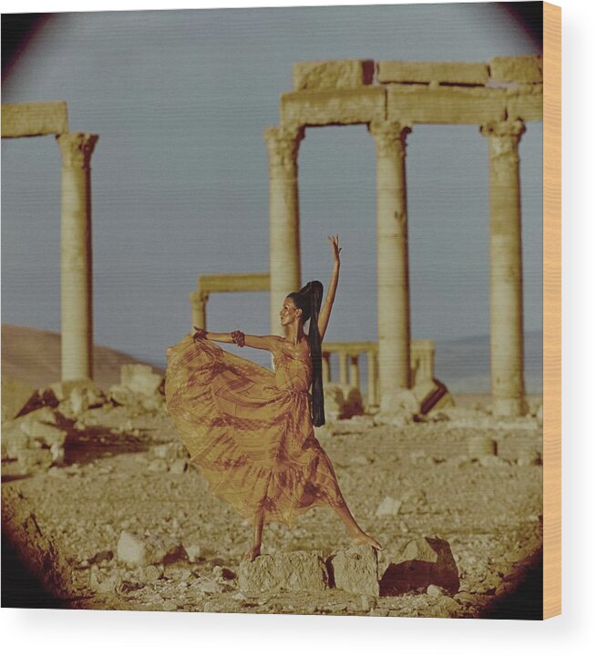 Fashion Wood Print featuring the photograph Model By Columns At Palmyra by Henry Clarke