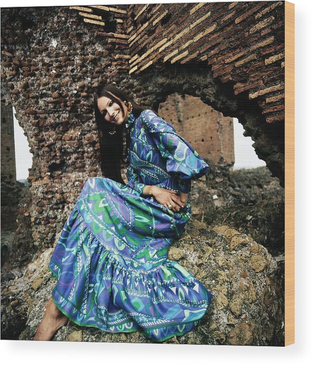 Accessories Wood Print featuring the photograph Model In Emilio Pucci Dress by Henry Clarke