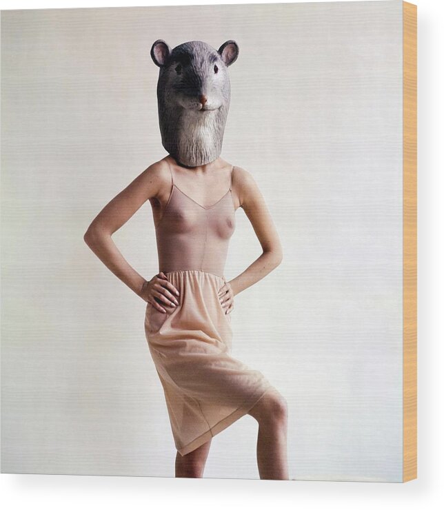 Fashion Wood Print featuring the photograph Model Wearing A Mouse Mask by Gianni Penati