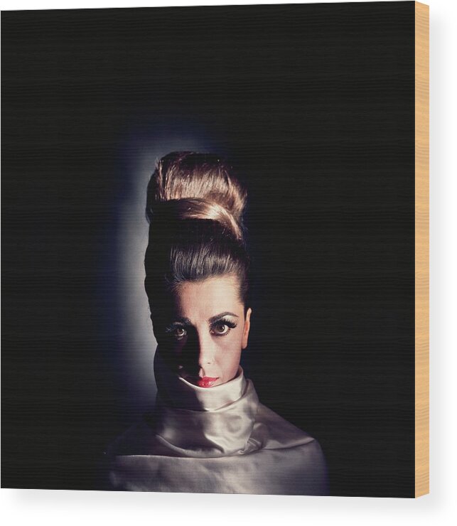 Studio Shot Wood Print featuring the photograph Model Wearing Hairpiece by Horst P. Horst