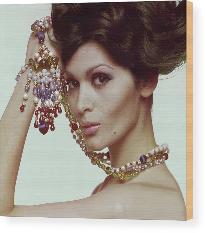 Accessories Wood Print featuring the photograph Model Wearing Necklace By Brania by Bert Stern
