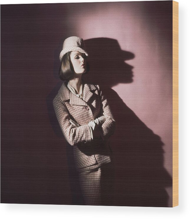 Studio Shot Wood Print featuring the photograph Model Wearing Suit And Fedora by Horst P. Horst