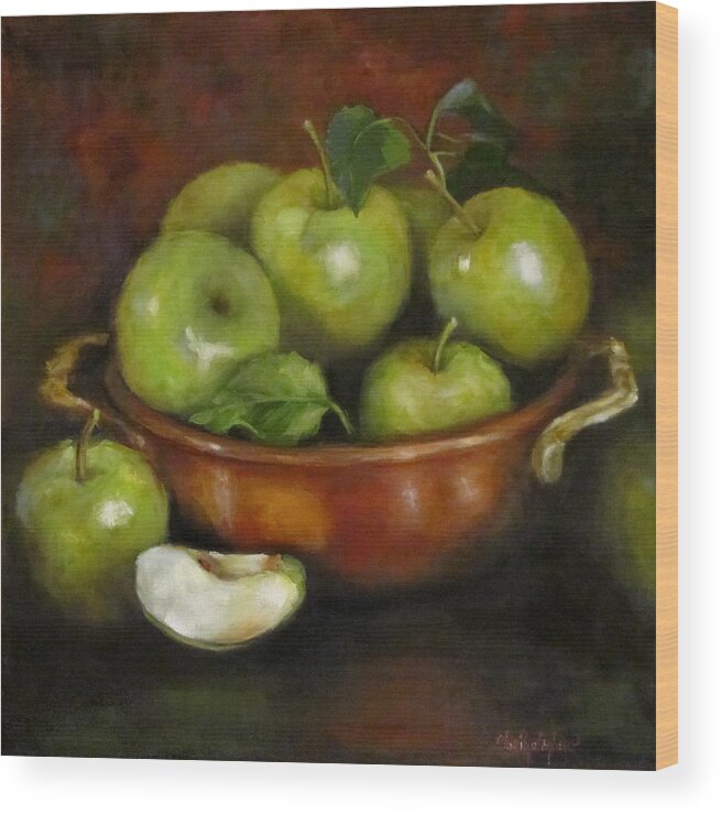 Apples Wood Print featuring the painting Mom's Last Apple Harvest by Cheri Wollenberg