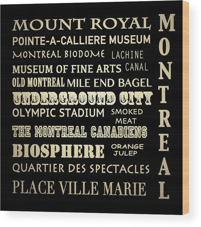 Montreal Wood Print featuring the digital art Montreal Quebec Famous Landmarks by Patricia Lintner