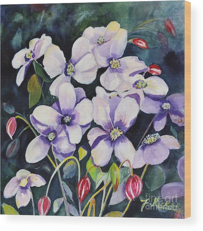 Moon Wood Print featuring the painting Moon Flowers by Jane Ricker