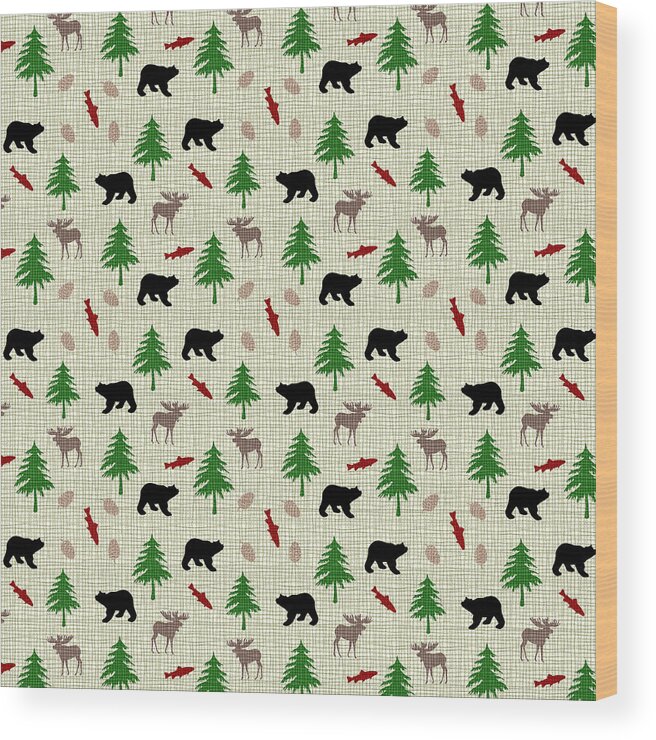 Moose Wood Print featuring the mixed media Moose and Bear Pattern by Christina Rollo