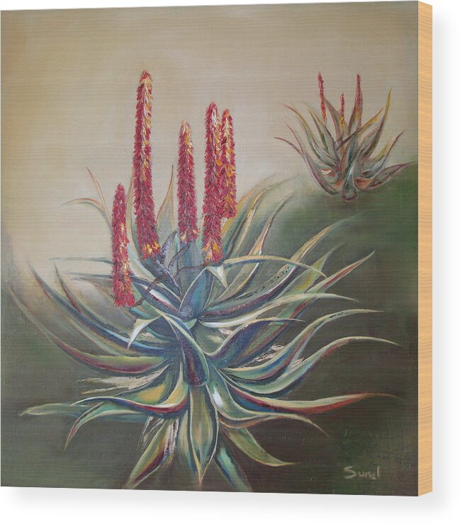 Aloe Wood Print featuring the painting More Aloes by Sunel De Lange