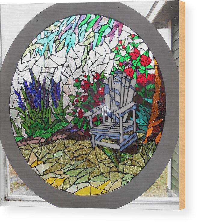 Garden Wood Print featuring the glass art Mosaic Stained Glass - A Place To Reflect by Catherine Van Der Woerd