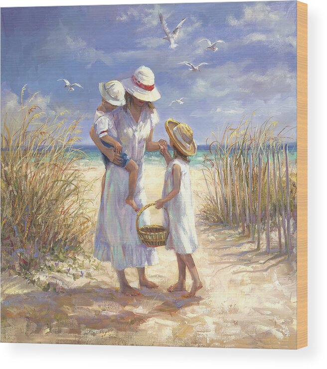 Mom And Daughter Wood Print featuring the painting Mothers Day Beach by Laurie Snow Hein
