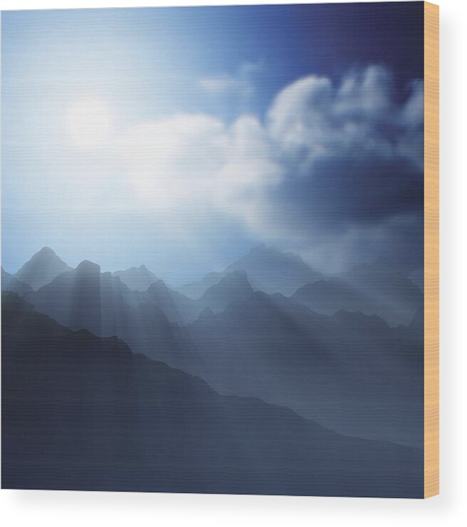 Scenics Wood Print featuring the drawing Mountain Landscape by Magnilion