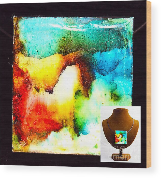 Alcohol Ink Wood Print featuring the painting Mountain River Necklace by Alene Sirott-Cope