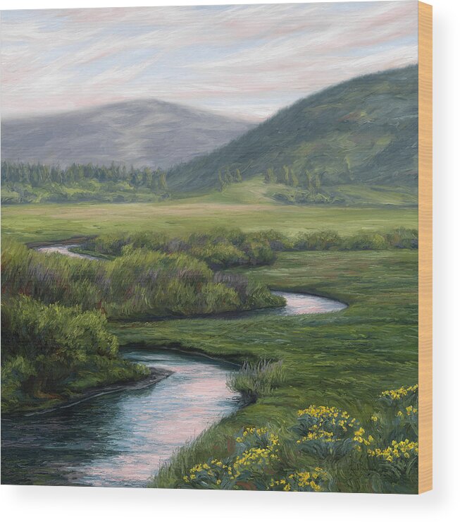 Landscape Wood Print featuring the painting Mountain Stream 1 by Lucie Bilodeau