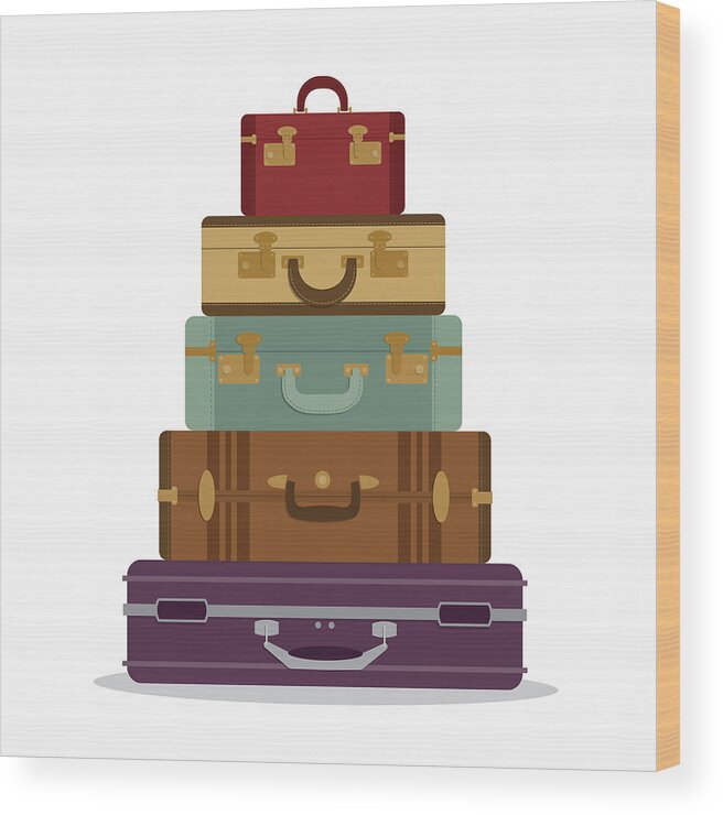 White Background Wood Print featuring the drawing Mountain vintage suitcases by Discan