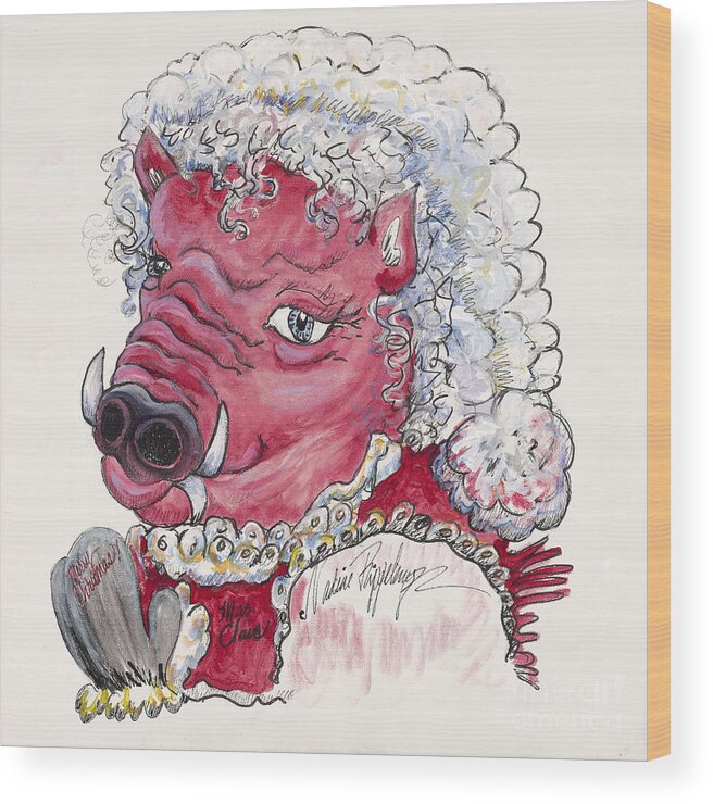 Mrs. Claus Wood Print featuring the painting Mrs. Claus Hog by Nadine Rippelmeyer