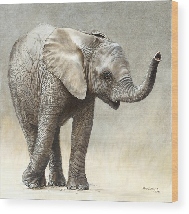 Elephant Wood Print featuring the painting Mtoto Tembo by Dreyer Wildlife Print Collections 