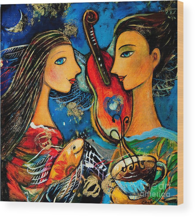 Shijun Wood Print featuring the painting Music Lovers by Shijun Munns