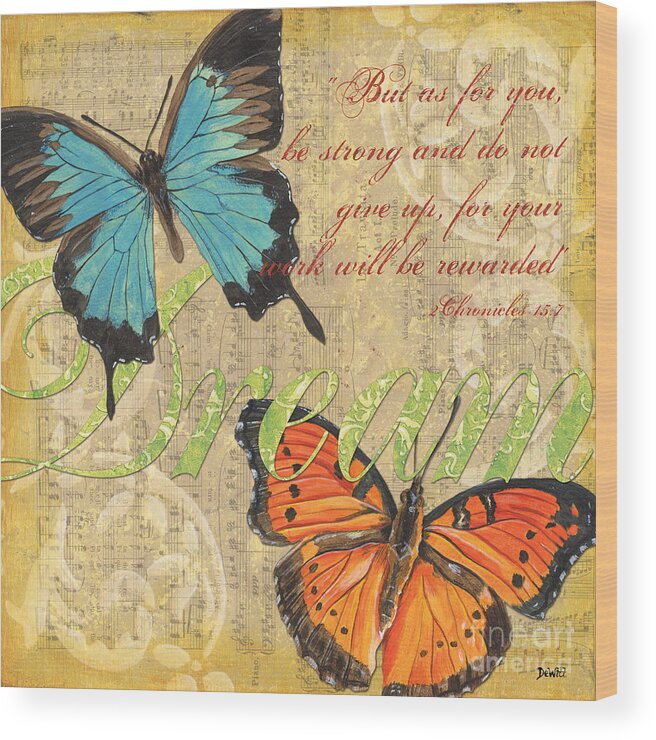 Butterflies Wood Print featuring the painting Musical Butterflies 1 by Debbie DeWitt