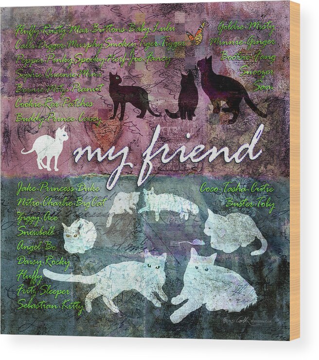 Cat Wood Print featuring the digital art My Friend Cats by Evie Cook