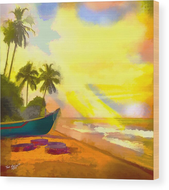 Beach Art Paintings Wood Print featuring the painting My Special Island by Ted Azriel