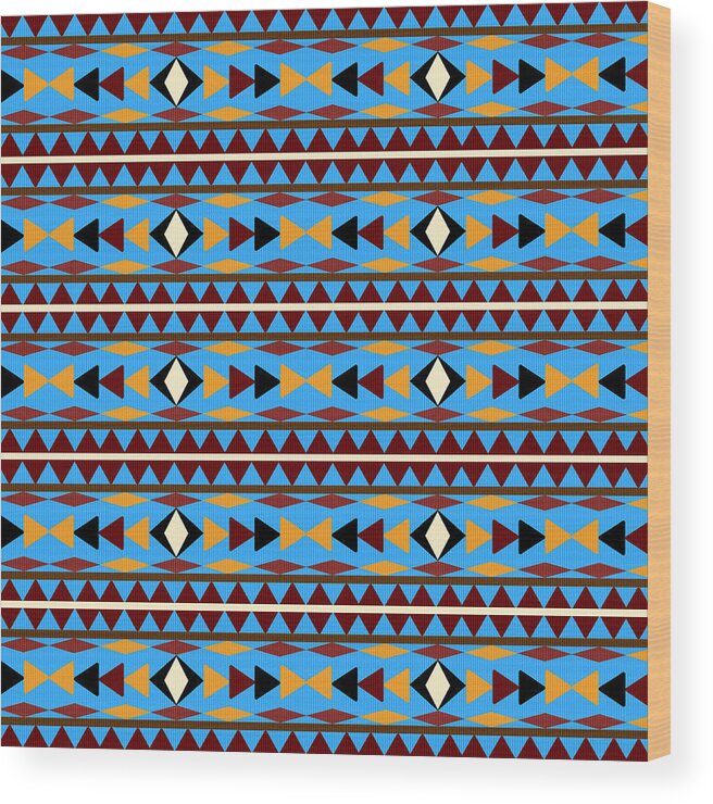 Navajo Wood Print featuring the mixed media Navajo Blue Pattern by Christina Rollo