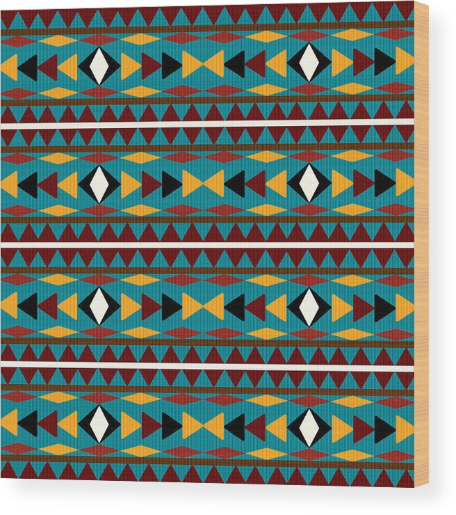 Navajo Wood Print featuring the mixed media Navajo Teal Pattern by Christina Rollo