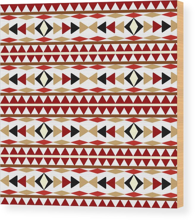 Navajo Pattern Wood Print featuring the mixed media Navajo White Pattern by Christina Rollo