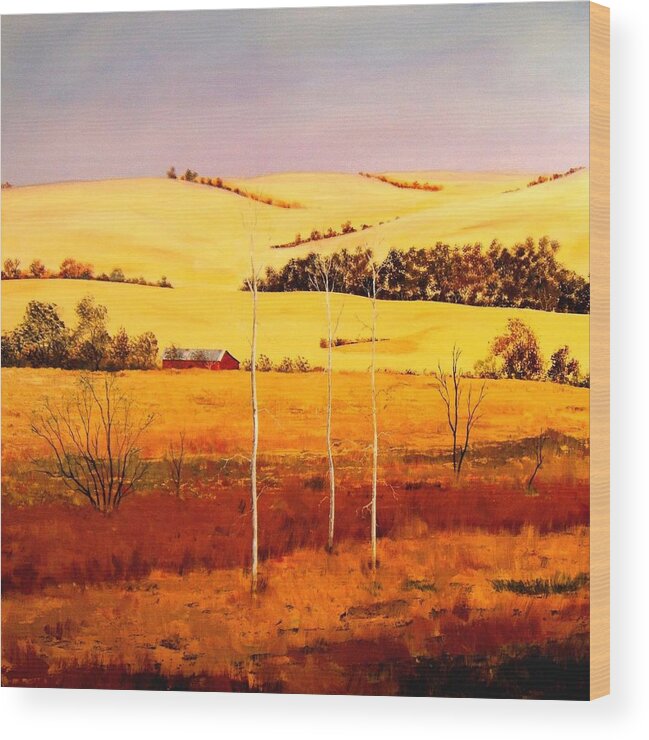 Landscape Wood Print featuring the painting Nebraska Plains by William Renzulli