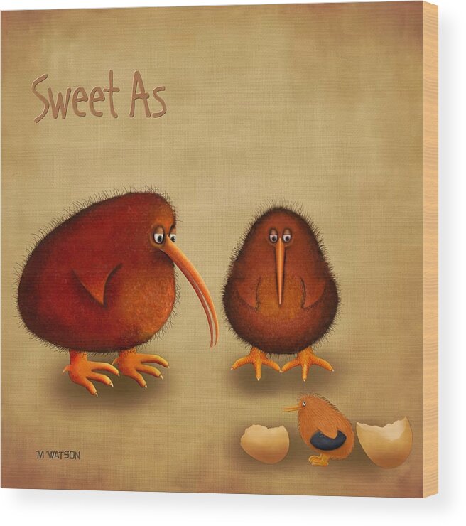 Kiwi Wood Print featuring the digital art New arrival. Kiwi bird - Sweet as - boy by Marlene Watson
