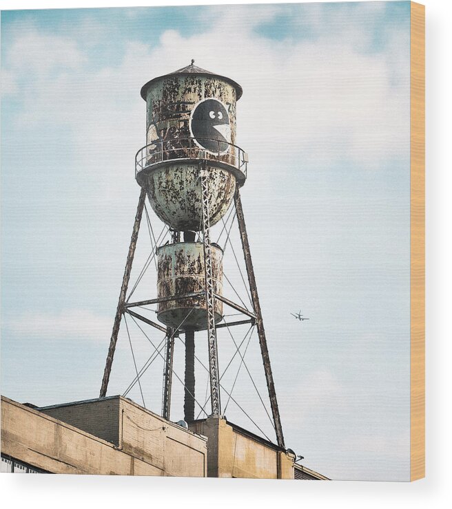 Water Tower Wood Print featuring the photograph New York Water Towers 9 - Bed Stuy Brooklyn by Gary Heller