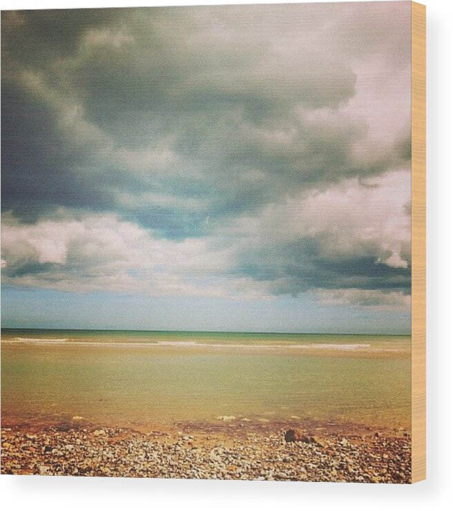 Beautiful Wood Print featuring the photograph Nice Day, #green #sea, #dramatic #sky by Linandara Linandara